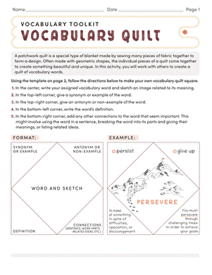 Fourth grade student completing a vocabulary inventory graphic organizer worksheet for algebra