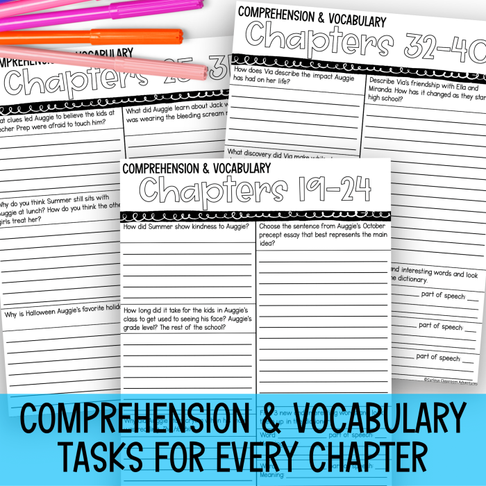 Worksheet image for tracking character development in the novel Wonder. Character Tracker worksheet for R.J. Palacio’s Wonder to help students analyze characters.