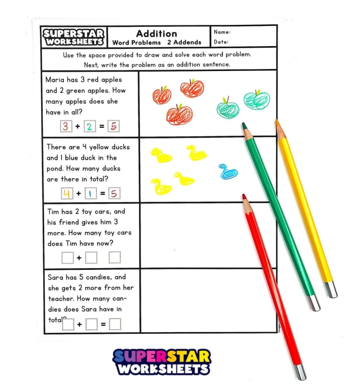 Math Skills worksheet featuring word problems for fourth graders