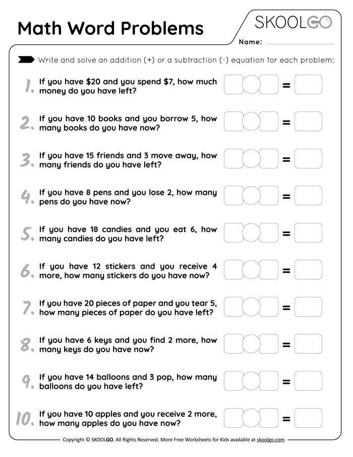 Fourth grade math worksheet featuring a series of word problems for practicing general counting and arithmetic skills