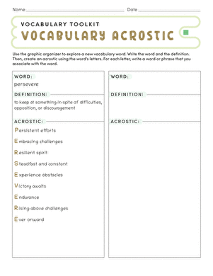 Vocabulary Toolkit Word Profile Worksheet for Fourth Grade Time and Money Unit Fourth grade students complete a vocabulary word profile worksheet where they personify and explore the characteristics of a time or money-related word through creative writing and illustration activities