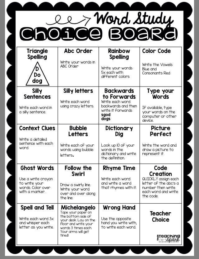 Fourth-grade students engaging with a Word Study Choice Board worksheet to enhance their reading skills