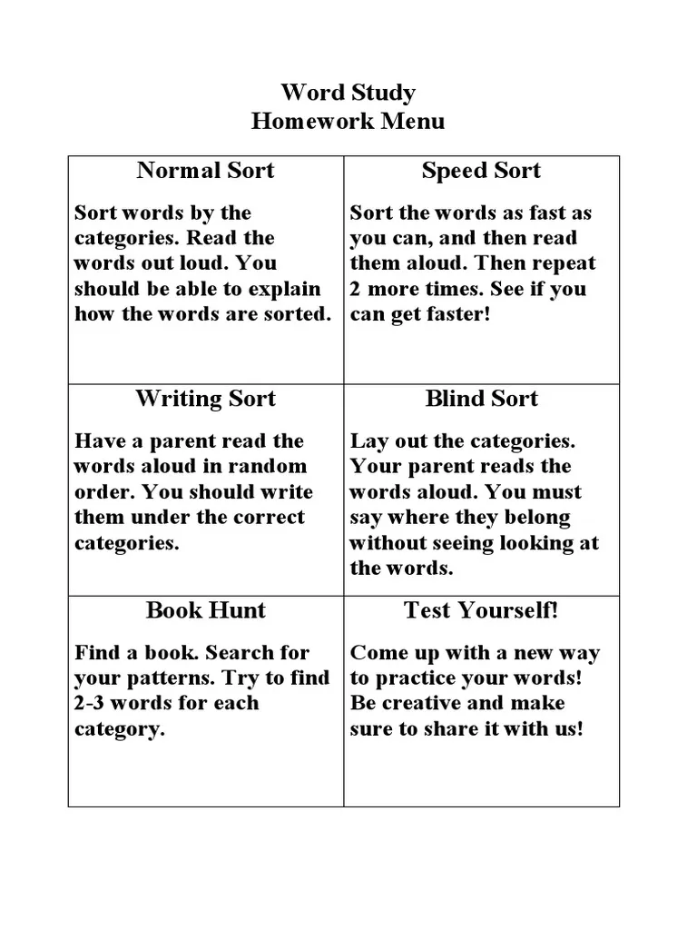 Engaging Word Study Choice Board worksheet for fourth graders promoting student choice