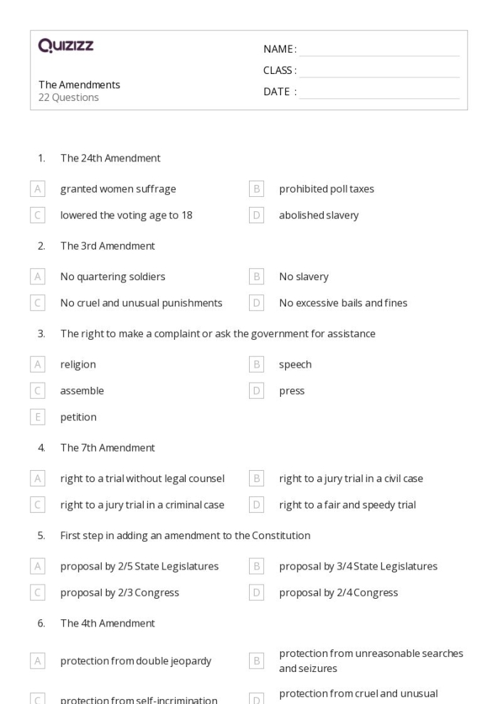 Engaging activity sheet designed to spark critical thinking about constitutional rights Interactive worksheet for fourth graders exploring the First and Fourth Amendments of the U.S. Constitution