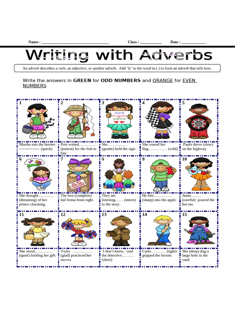 Subtraction worksheet for Fourth Grade Worksheet focusing on -ly adverbs for fourth graders, featuring adjectives and sentences. Educational resource for transforming adjectives into adverbs in a fun way.