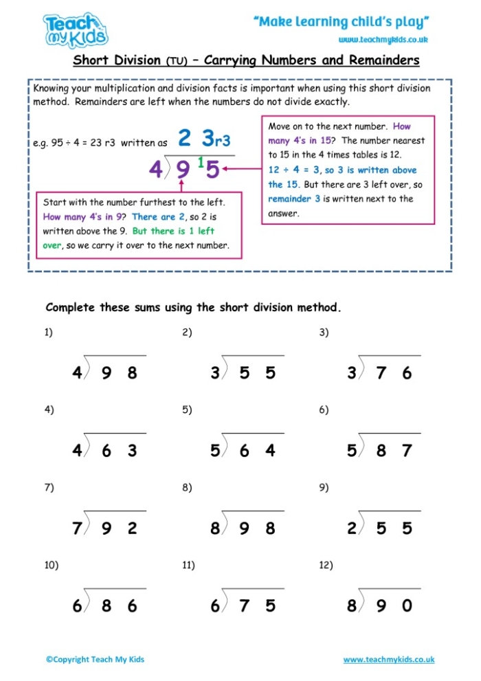 Division with Remainders Worksheet for Grade 4 Worksheet on dividing with remainders for fourth graders