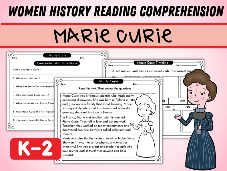 Tracking Important Details: Engaging with Marie Curie's History Worksheet Worksheet activity focusing on key facts about Marie Curie's life for fourth graders