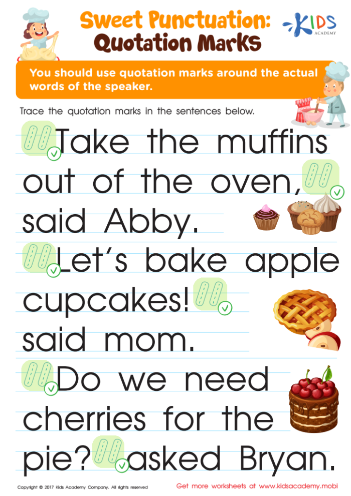 A fourth grade worksheet focusing on quotation marks and capitalization rules numbered sixteen