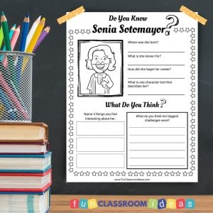 Biography worksheet about Sonia Sotomayor's journey from childhood challenges to Supreme Court Justice