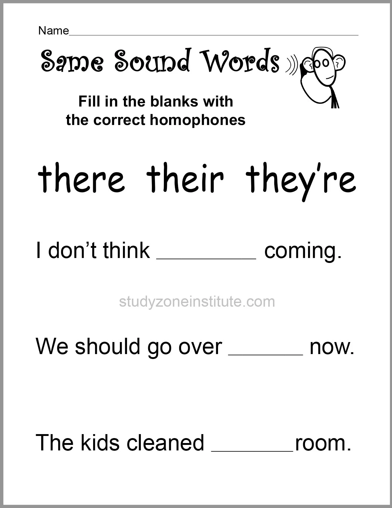 Grammar handout for understanding 'there,' 'their,' and 'they're' usage Worksheet illustrating the differences between there, their, and they're for fourth graders
