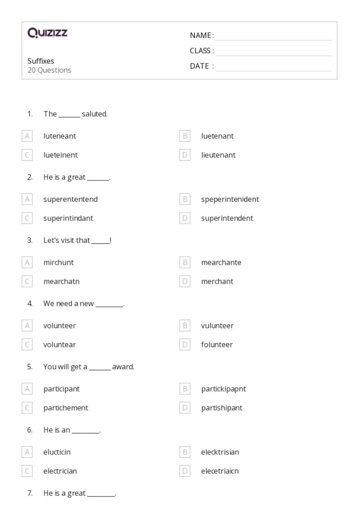 Fourth grade students practicing word formation with a vocabulary suffixes worksheet