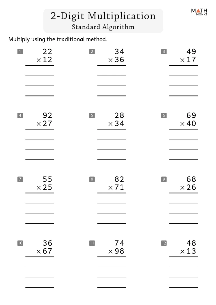 Double-Digit Multiplication Worksheet Practice Page 23 Fourth grade student solving double-digit multiplication problems on a math worksheet