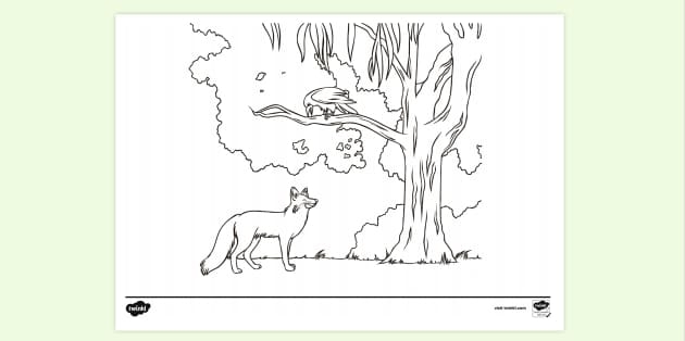 A second-grade worksheet featuring The Fox and the Crow fable for mixed operations practice