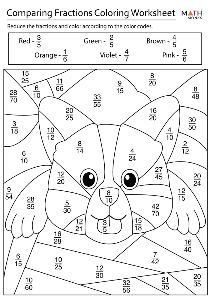 Third grade student coloring in geometric shapes to represent simple fractions on a worksheet
