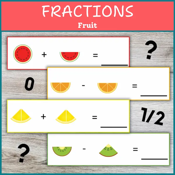 Engaging fraction review with fruit visuals for young learners Colorful Fraction Fruit worksheet featuring apples and oranges for fourth graders