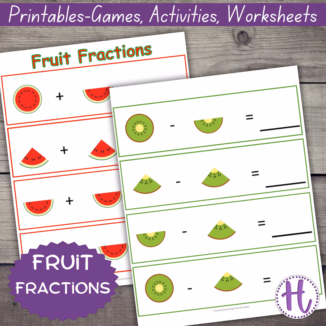 Fraction Fruit worksheet for fourth graders with fun fruit illustrations Colorful worksheet featuring apples and oranges for practicing fractions