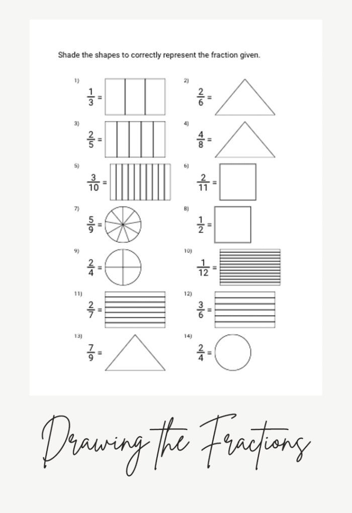 Coloring Shapes 1/4 fraction practice worksheet for first grade math