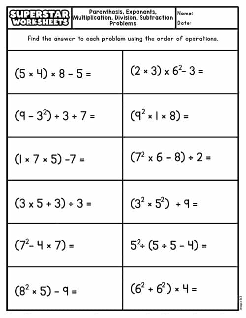 Order of Operations Fractions Worksheet Exercise 6 Fifth grade students solving fraction order of operations problems with multiple steps and mathematical expressions