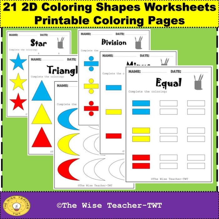 First grade math worksheet showing colorful shapes divided into four equal parts with one quarter shaded for fraction practice