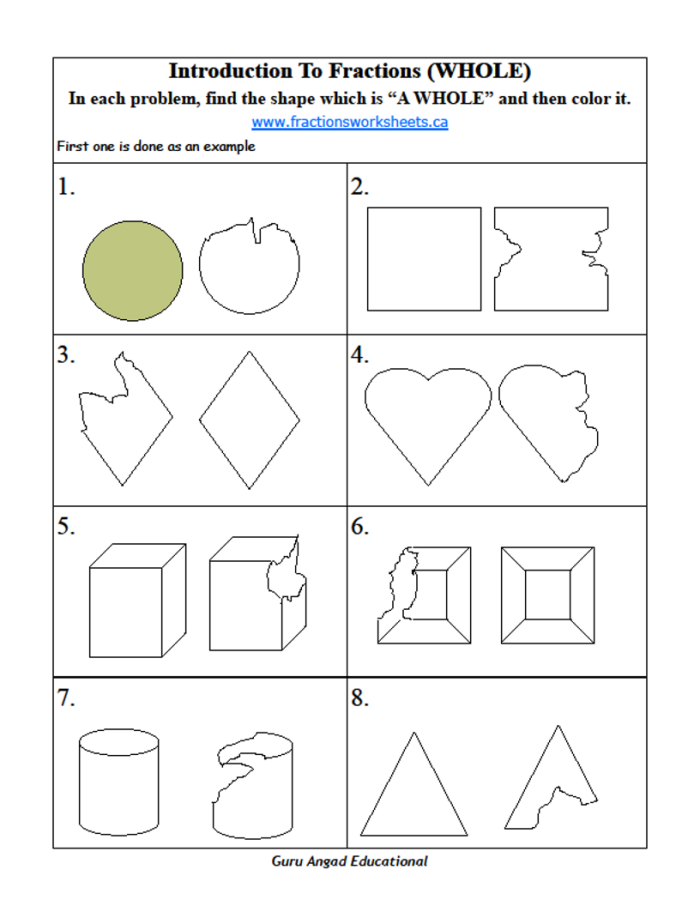 Third grade student solving basic fraction word problems on a recipe worksheet