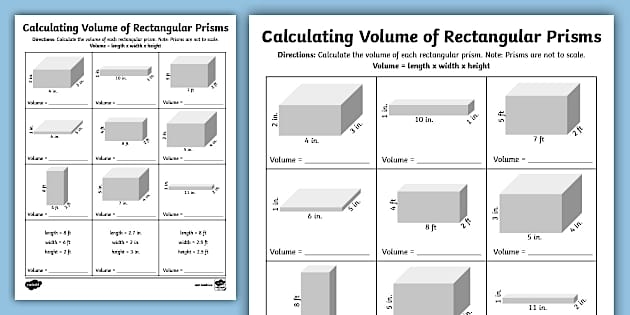 Worksheet for calculating the volume of rectangular prisms and cubes with fractions for sixth graders