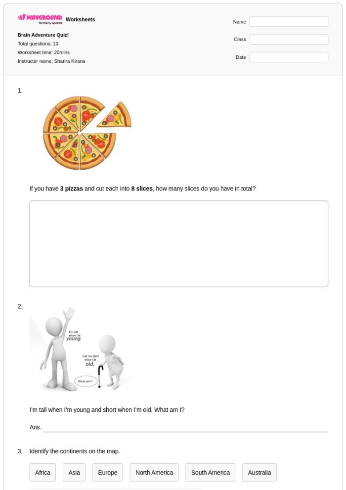 Crazy Stories Camping Adventure Worksheet 8 Third grade student working on a Crazy Stories Camping Adventure worksheet about fractions