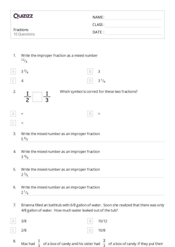 Worksheet featuring equivalent fractions and decimals for fourth-grade students