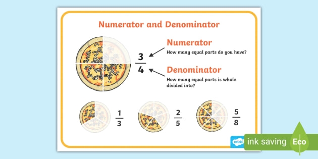 Worksheet illustrating numerator and denominator concepts for third graders. Basic Fraction Terms worksheet for young learners to understand fractions.