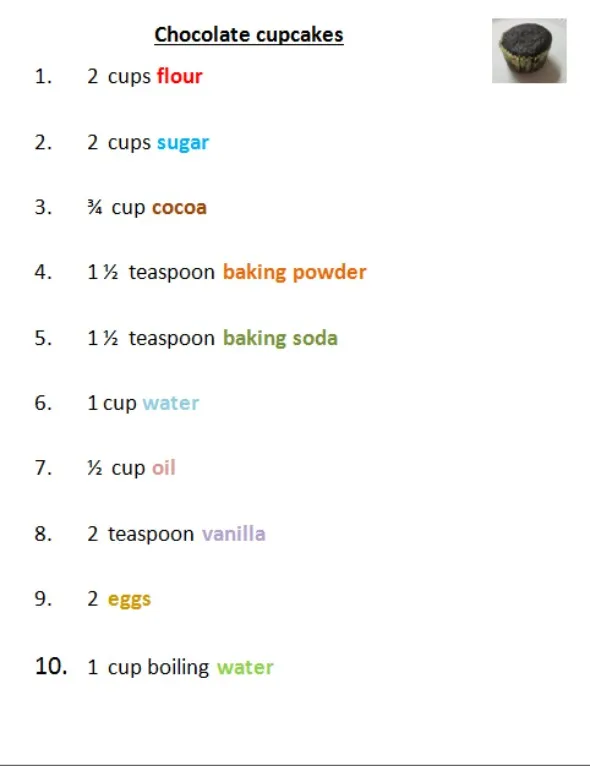 Third grade student solving basic fraction word problems about recipe measurements on a worksheet