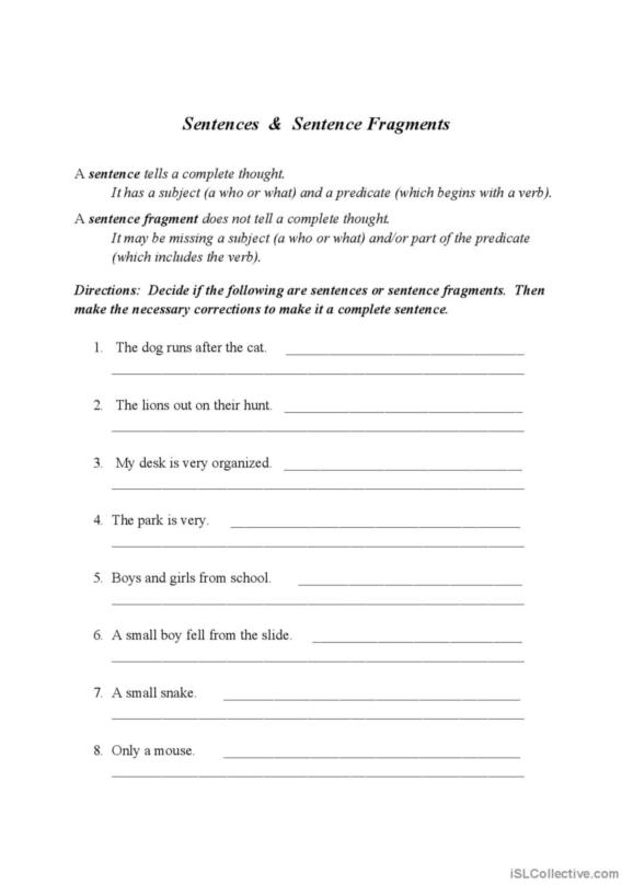 Recognize a Fragment When You See One Worksheet Number 20 Fourth grade student worksheet for identifying and rewriting sentence fragments