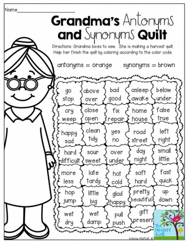 Frayer Model worksheet for third graders focusing on synonyms and antonyms