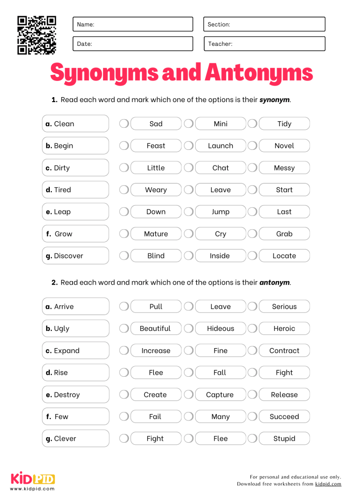 Frayer Model worksheet for synonyms and antonyms to enhance vocabulary skills. Vocabulary-building Frayer Model: Synonyms and Antonyms worksheet for third graders.