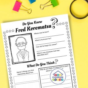Sixth grade reading comprehension worksheet about Fred Korematsu with informational text and comprehension questions for civil rights education