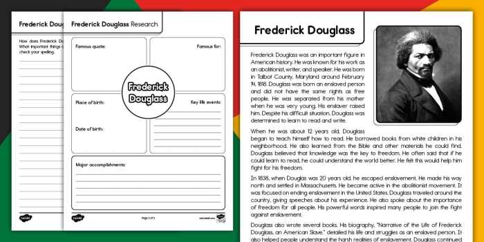 Historical Heroes Frederick Douglass Worksheet Number 22 Second grade math worksheet featuring a historical portrait and biography of Frederick Douglass with algebraic problems
