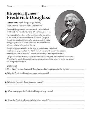 Frederick Douglass Historical Heroes Math Worksheet 5 Second grade worksheet about historical hero Frederick Douglass with an algebra math activity