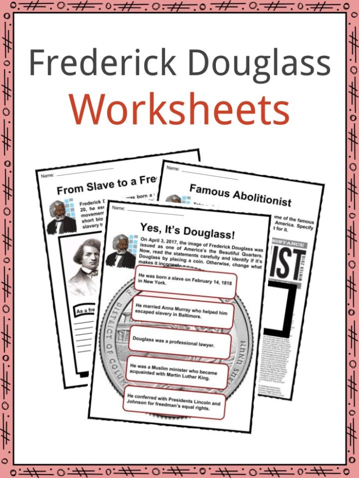 Second grade student reading a worksheet about Frederick Douglass