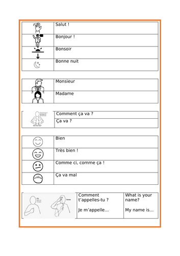 Fourth grade French worksheet featuring Chris and Yannick teaching how to say hello for geometry class 11