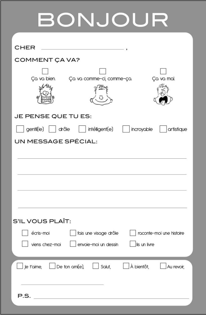 Fourth grade students learning how to say hello in French with Chris and Yannick on worksheet eighteen