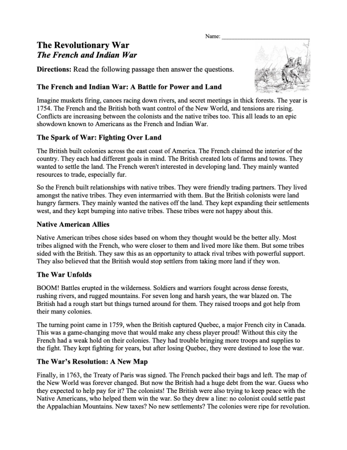 Educational resource for exploring the French and Indian War: Causes and Outcome worksheet Worksheet illustrating the causes and outcomes of the French and Indian War for sixth graders