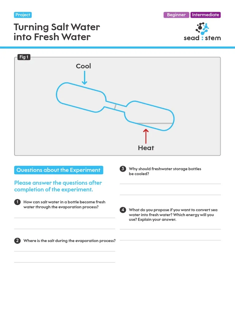 Fresh Water and Salt Water Worksheet for Third Grade Students Worksheet illustrating the differences between fresh and salt water in the water cycle