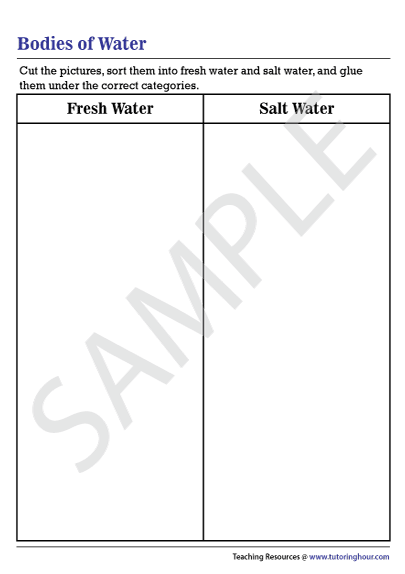 Fresh Water and Salt Water Worksheet for Understanding the Water Cycle Worksheet illustrating the differences between fresh water and salt water for third graders