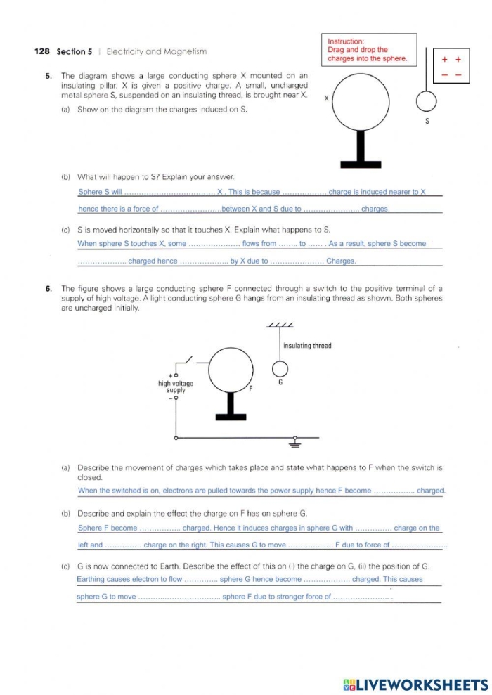 Sixth grade science worksheet covering the basic principles of charging by friction part 1