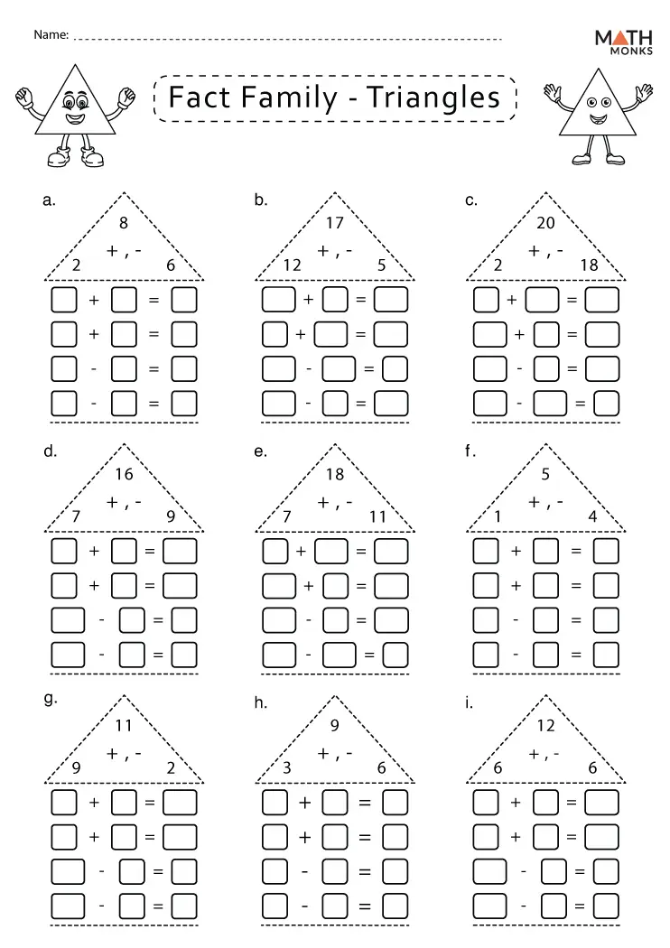 Engaging addition and subtraction activities for kids to enhance their math skills Frosty Fact Families worksheet for first graders focusing on addition and subtraction practice