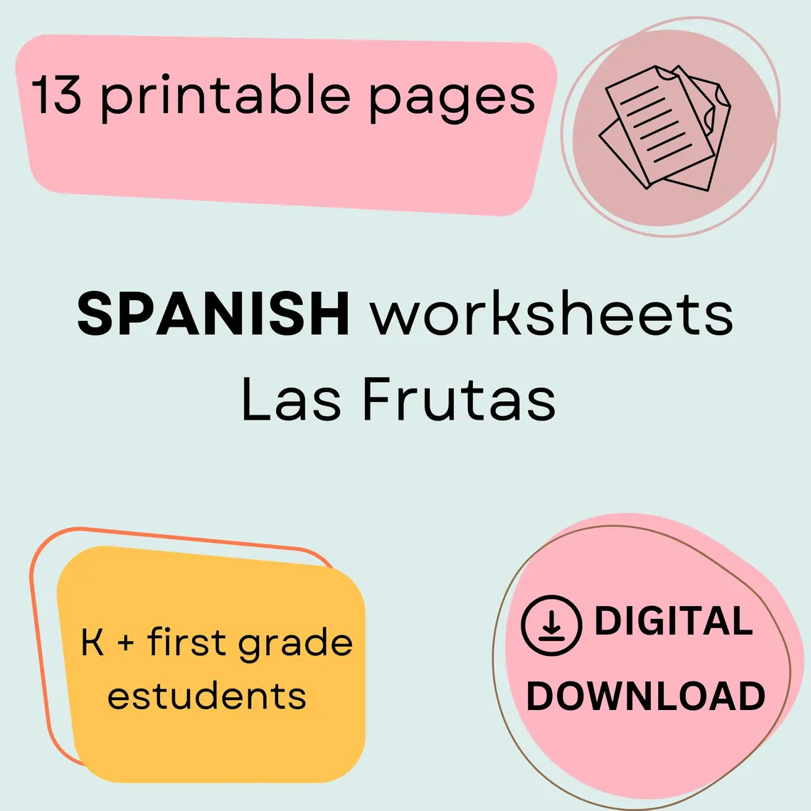 Engaging fourth-grade activity for learning Spanish vocabulary on fruits Kids matching fruits to their Spanish names in a fun worksheet