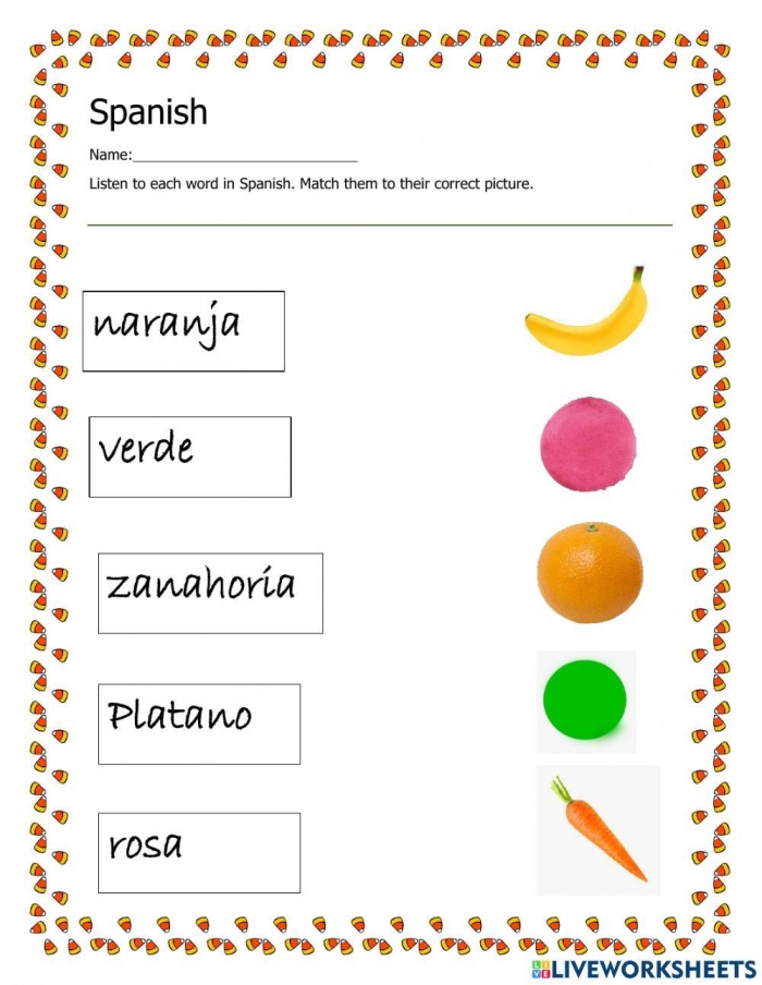 Test your child's ability to match fruits with their Spanish names in this engaging activity Fruits in Spanish worksheet for fourth graders to enhance vocabulary skills