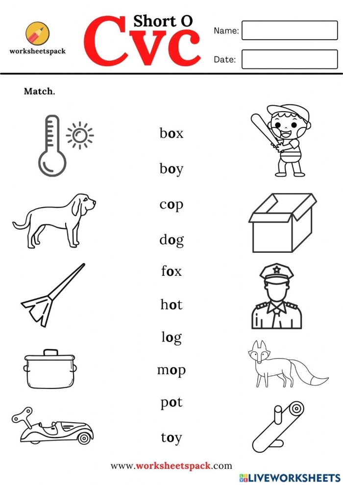 Worksheet featuring playful cats, bats, and hats for practicing short A CVC words. Fun With Short A CVC Words worksheet for kindergarten phonics activities.