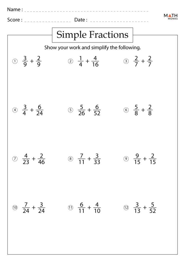 Engaging Simple Fraction Problems worksheet designed to help children simplify fractions Simple fractions worksheet featuring cartoon characters that make learning fun for fourth graders