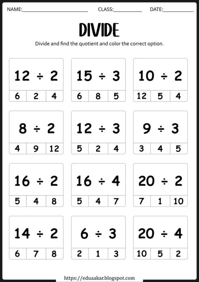 Numbers and Counting worksheet for Third Grade Fun With Division worksheet designed for third graders featuring engaging problems that reveal a hidden phrase. Colorful math activity sheet promoting numbers and counting skills for young learners.