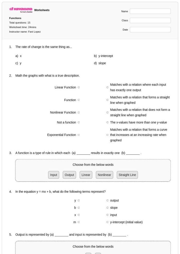 Functions handout for understanding relations in mathematics Worksheet illustrating the concept of functions for eighth-grade students