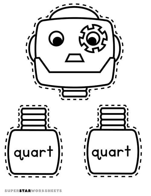 Educational resource featuring Gallon Man to help visualize gallons, quarts, pints, and cups Gallon Man printable worksheet for third graders to learn measurement conversions